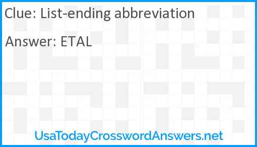 List-ending abbreviation Answer