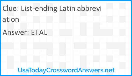 List-ending Latin abbreviation Answer