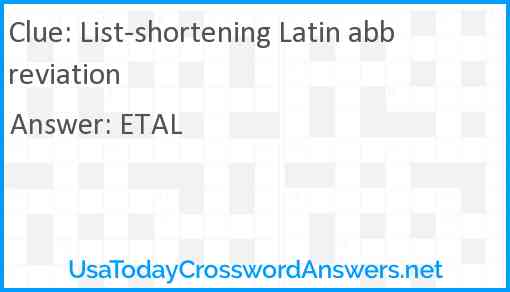 List-shortening Latin abbreviation Answer
