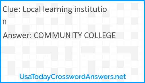Local learning institution Answer