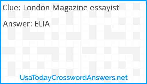 London Magazine essayist Answer