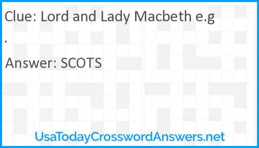 Lord and Lady Macbeth e.g. Answer