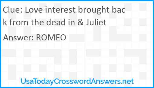 Love interest brought back from the dead in & Juliet Answer