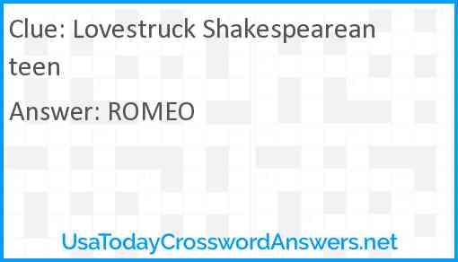 Lovestruck Shakespearean teen Answer