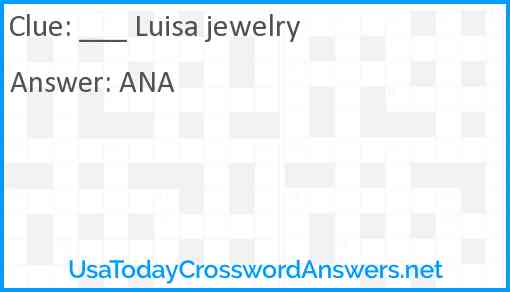 ___ Luisa jewelry Answer