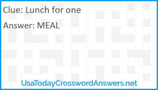 Lunch for one Answer