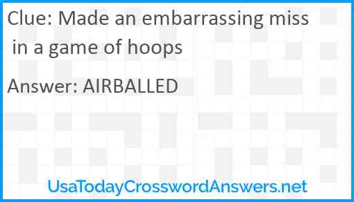 Made an embarrassing miss in a game of hoops Answer