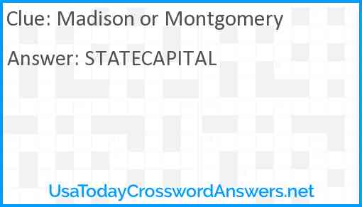 Madison or Montgomery Answer