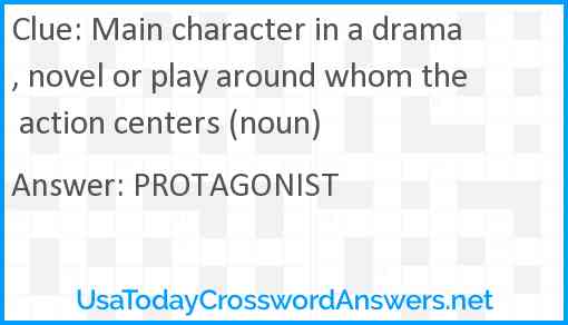 Main character in a drama, novel or play around whom the action centers (noun) Answer