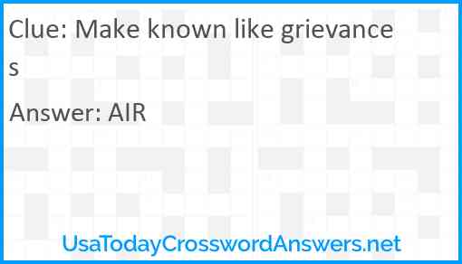 Make known like grievances Answer