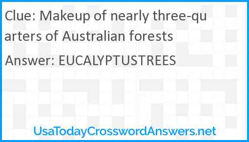 Makeup of nearly three-quarters of Australian forests Answer