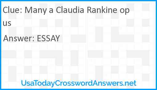 Many a Claudia Rankine opus Answer
