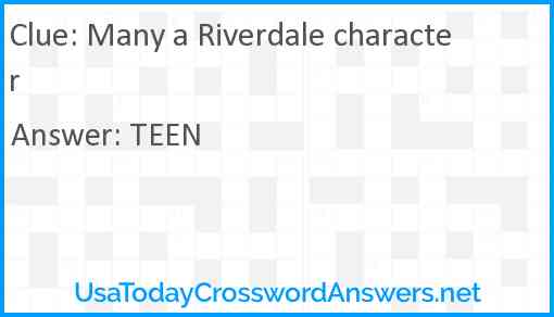 Many a Riverdale character crossword clue UsaTodayCrosswordAnswers net