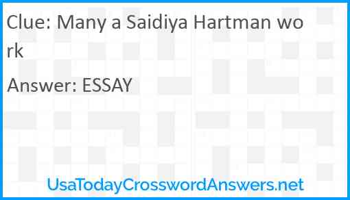 Many a Saidiya Hartman work Answer