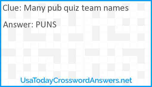 Many pub quiz team names Answer