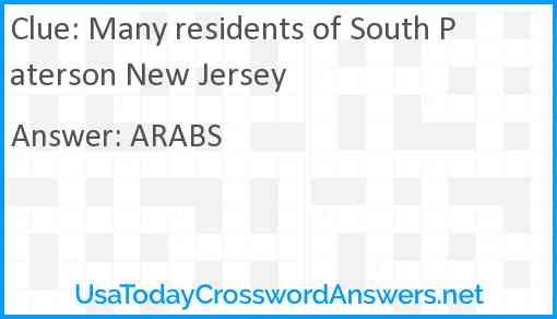 Many residents of South Paterson New Jersey Answer