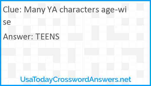 Many YA characters age-wise Answer