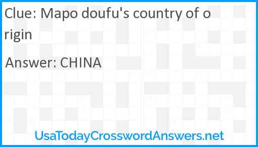 Mapo doufu's country of origin Answer