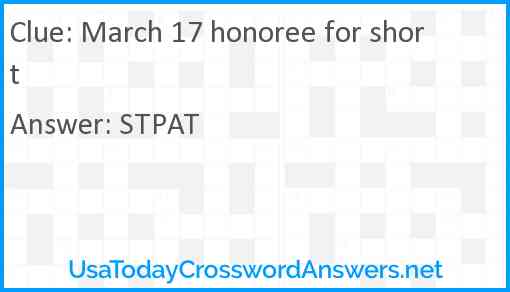 March 17 honoree for short Answer