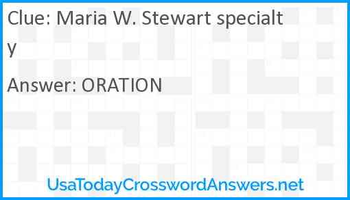Maria W. Stewart specialty Answer