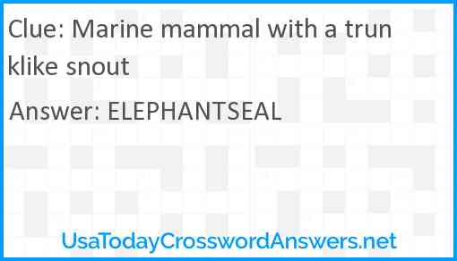 Marine mammal with a trunklike snout Answer