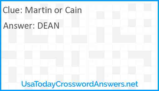 Martin or Cain crossword clue UsaTodayCrosswordAnswers net