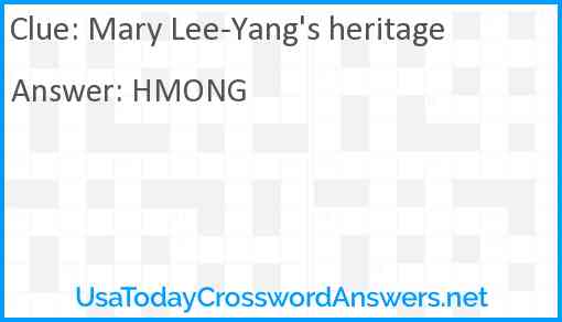 Mary Lee-Yang's heritage Answer