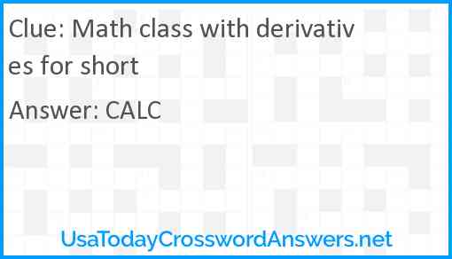 Math class with derivatives for short Answer