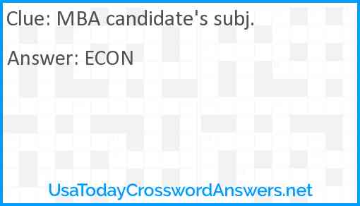 MBA candidate's subj. Answer
