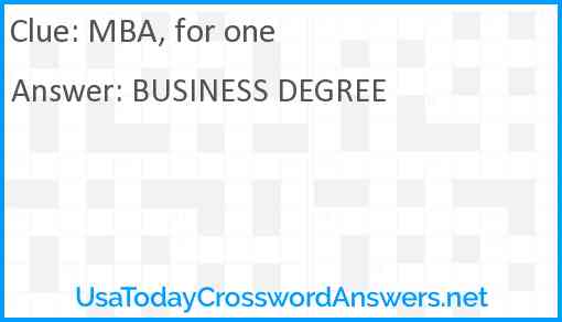 MBA, for one Answer