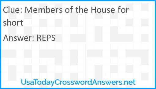 Members of the House for short Answer