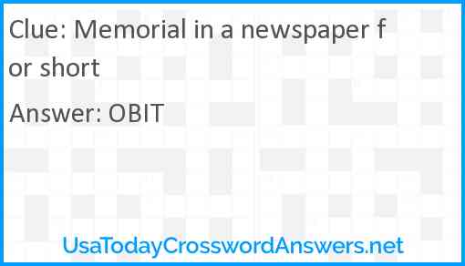 Memorial in a newspaper for short Answer