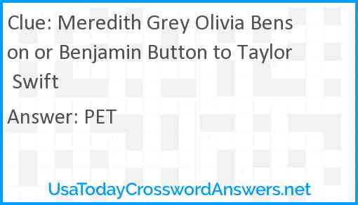 Meredith Grey Olivia Benson or Benjamin Button to Taylor Swift Answer