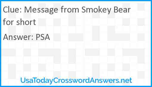 Message from Smokey Bear for short Answer