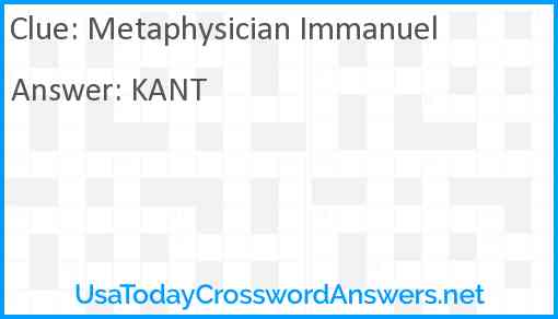 Metaphysician Immanuel Answer