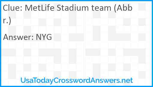 MetLife Stadium team (Abbr.) Answer