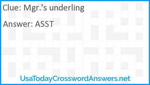 Mgr.'s underling Answer