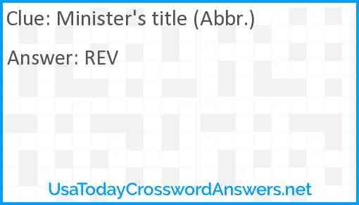 Minister's title (Abbr.) Answer