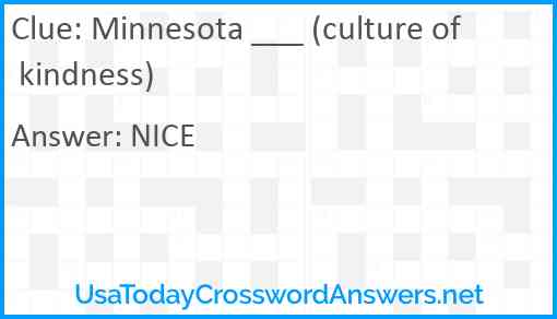 Minnesota ___ (culture of kindness) Answer