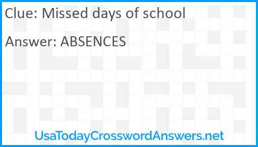Missed days of school Answer