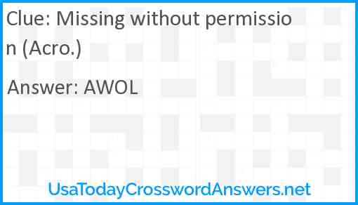Missing without permission (Acro.) Answer