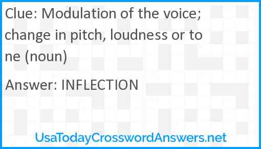 Modulation of the voice; change in pitch, loudness or tone (noun) Answer