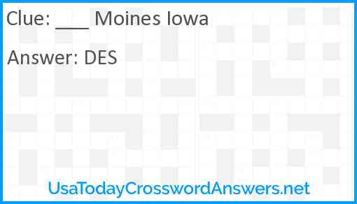 ___ Moines Iowa Answer