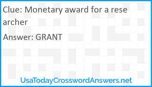 Monetary award for a researcher Answer