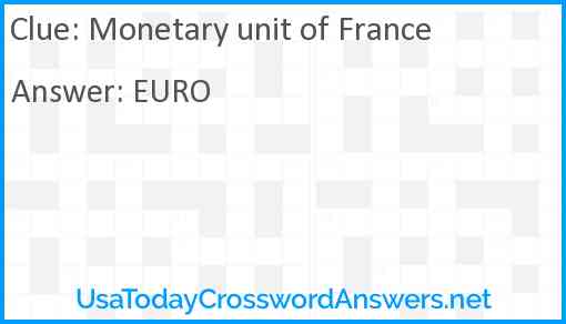 Monetary unit of France Answer