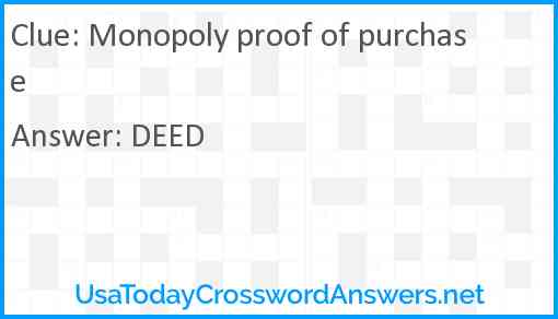 Monopoly proof of purchase Answer