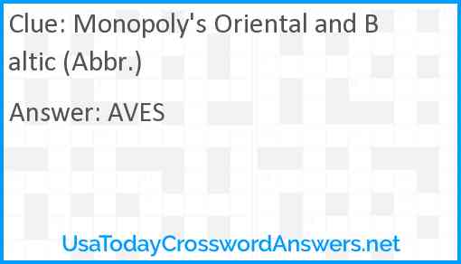 Monopoly's Oriental and Baltic (Abbr.) Answer