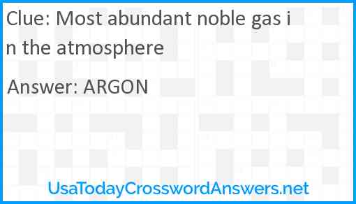Most abundant noble gas in the atmosphere Answer