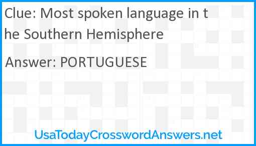 Most spoken language in the Southern Hemisphere Answer