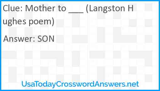Mother to ___ (Langston Hughes poem) Answer